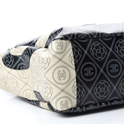Chanel Coated Canvas Camellia Medium Shopping Tote Black Beige 6 of 10