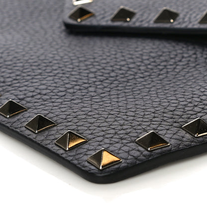 Valentino Garavani Pebbled Calfskin Medium Rockstud Envelope Flat Wristlet Pouch Black 6 of 10