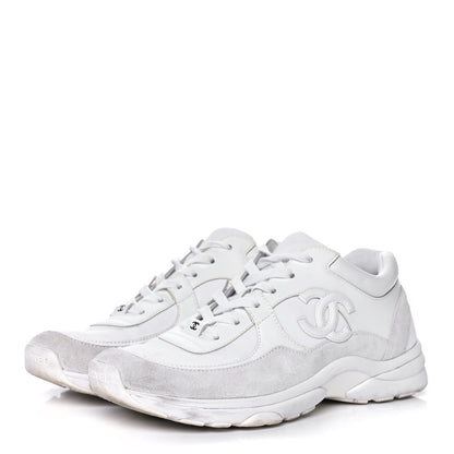 Chanel Suede Calfskin Fabric CC Sneakers 40.5 White 3 of 10