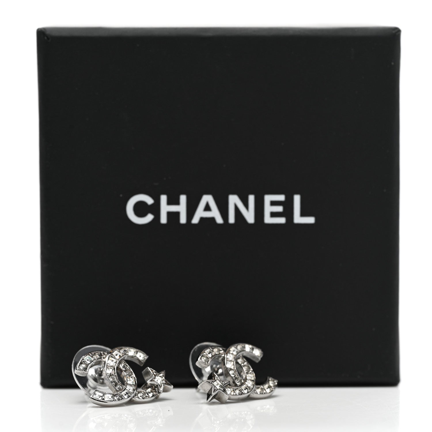 Chanel Crystal CC Starfall Earrings Silver 5 of 5