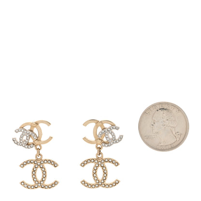 Chanel Crystal Pearl Double CC Drop Earrings Gold Silver 2 of 5