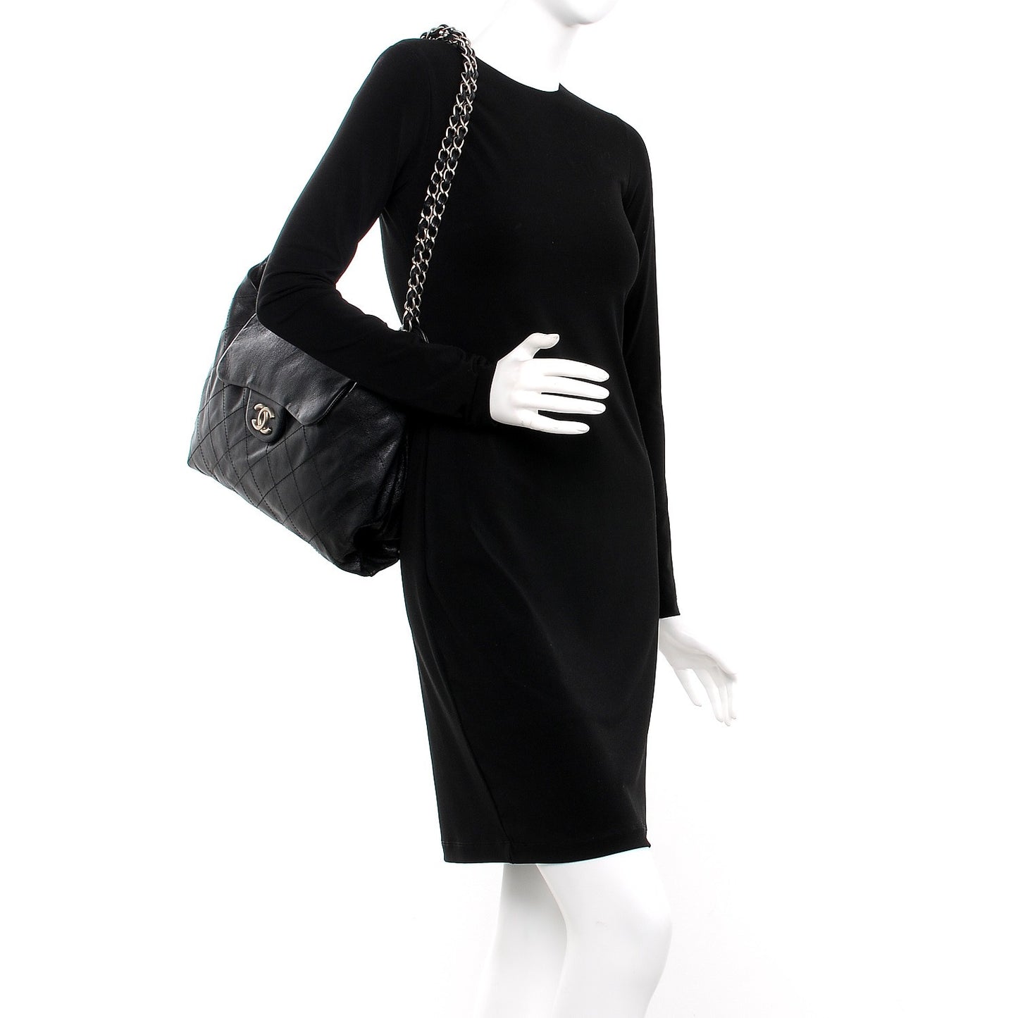 Calfskin Stitched Large Tote Black