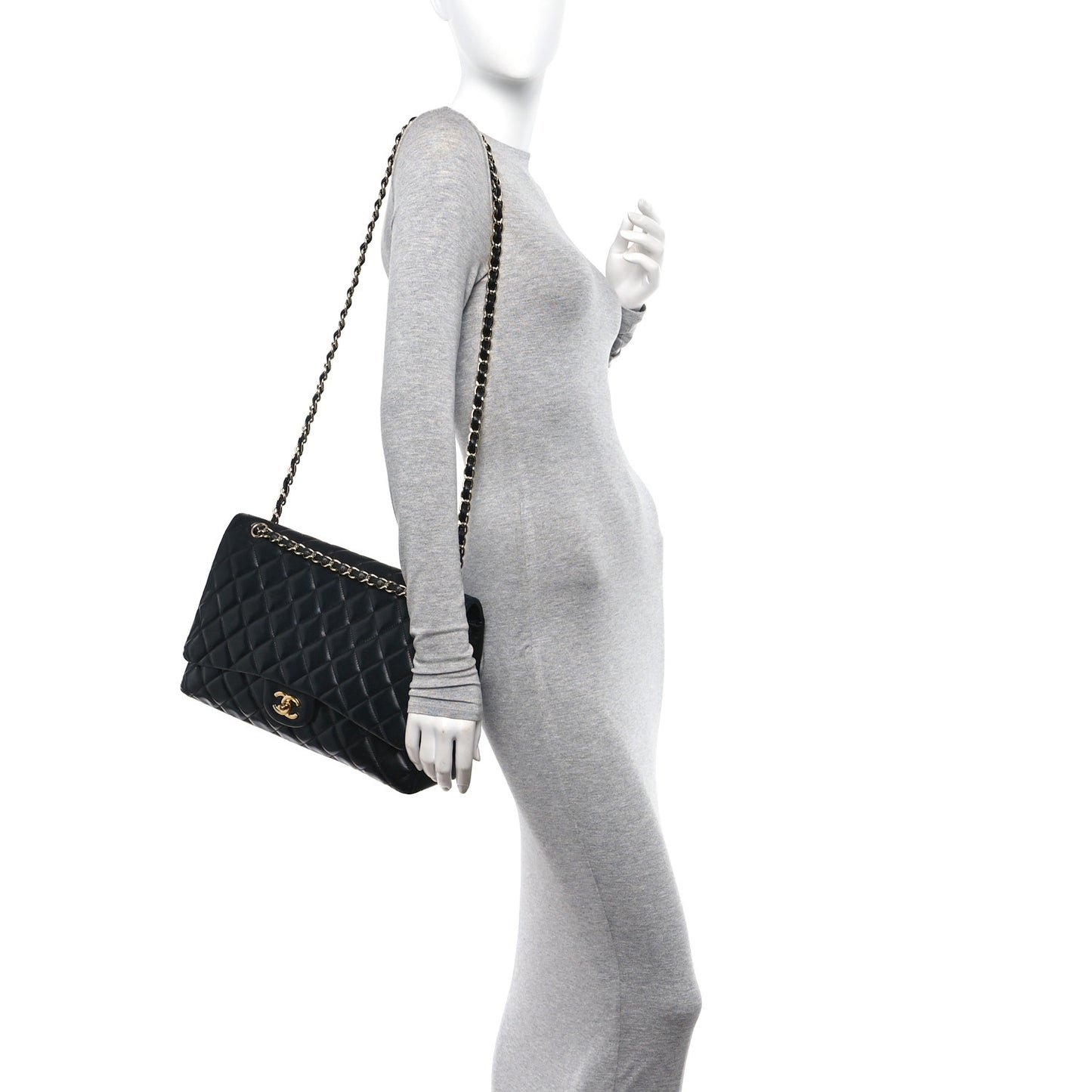Lambskin Quilted Maxi Single Flap Black