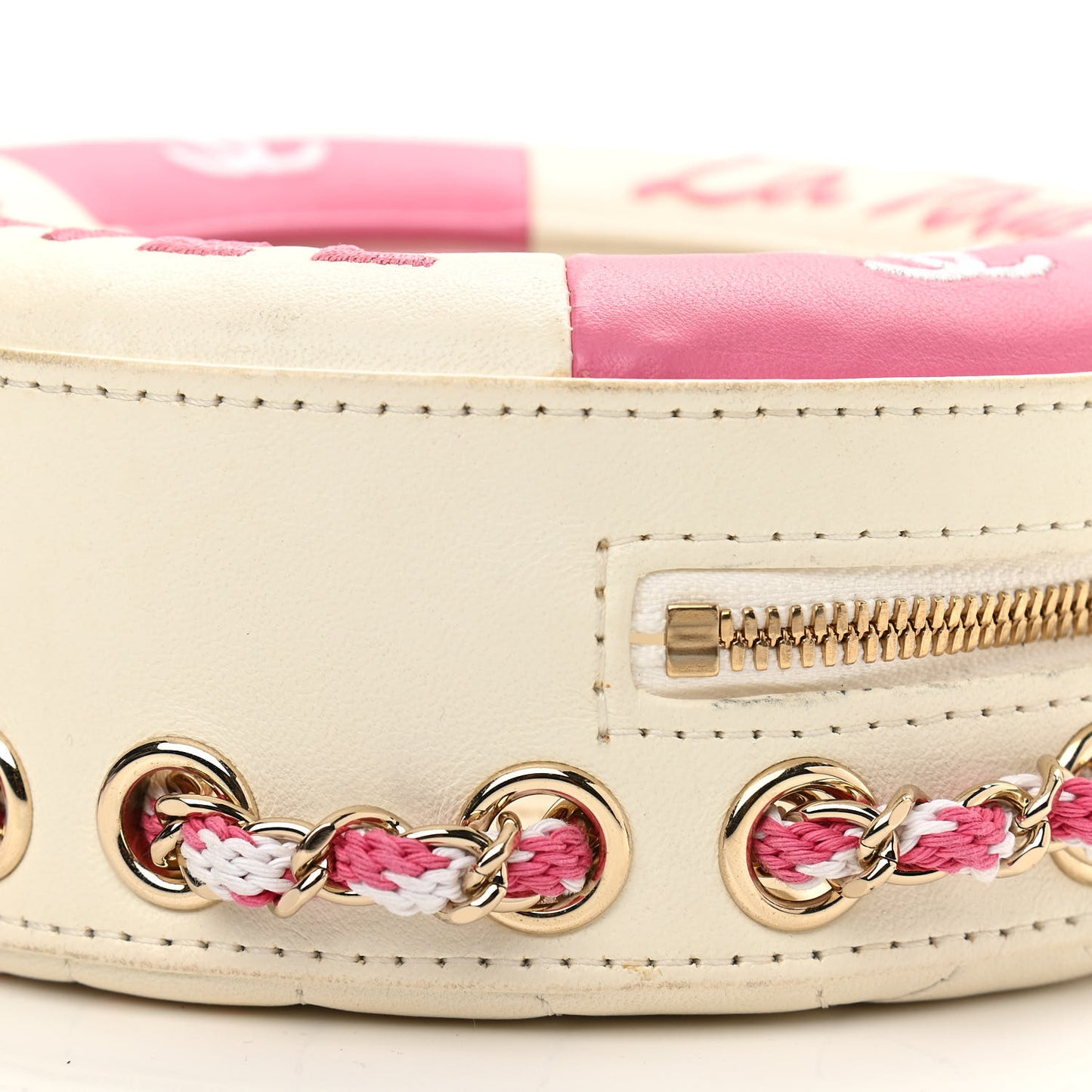 Lambskin Coco Lifesaver Round Bag Pink White