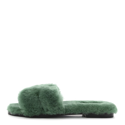 Hermes Woolskin Oran Sandals 37.5 Vert Anglais 1 of 10