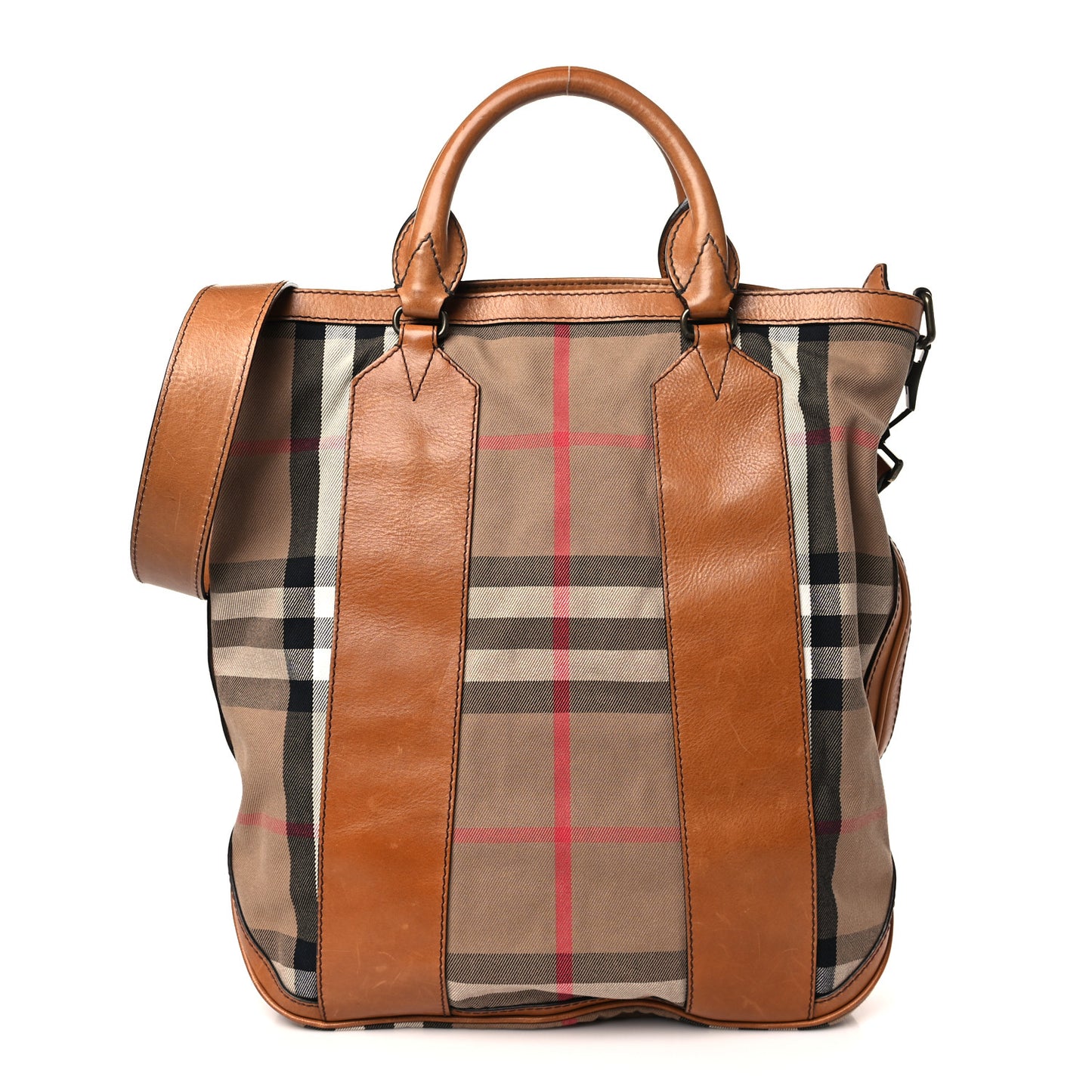 Vintage Washed House Check Medium Bonington Tote Saddle Brown