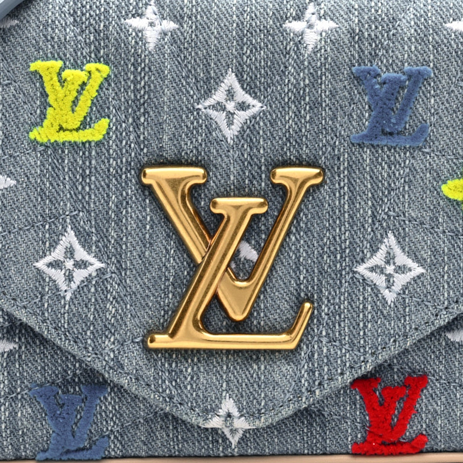 Louis Vuitton Embroidered Monogram Denim New Wave Chain Pochette Blue 7 of 9