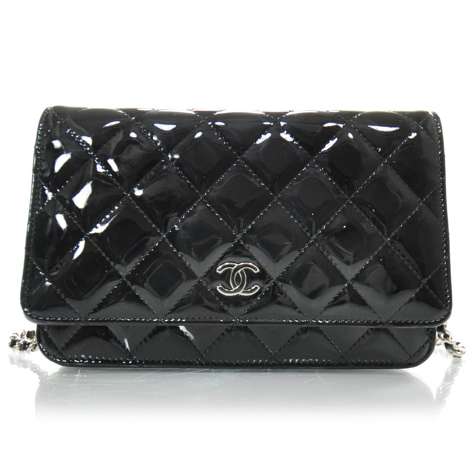 Chanel Patent Quilted Wallet On Chain Black 1 of 10