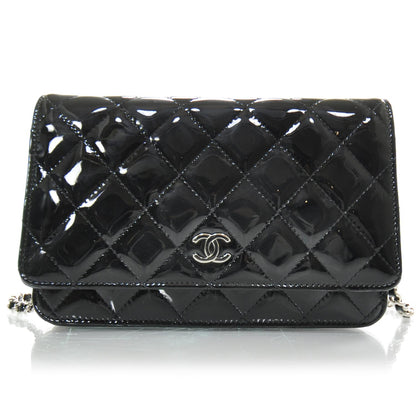 Chanel Patent Quilted Wallet On Chain Black 1 of 10