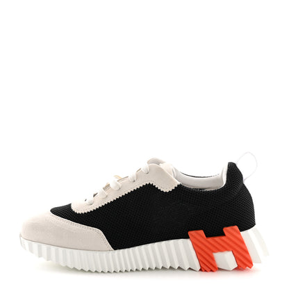 Hermes Air Mesh Suede Goatskin Bouncing Sneakers 39.5 Black Orange 1 of 11