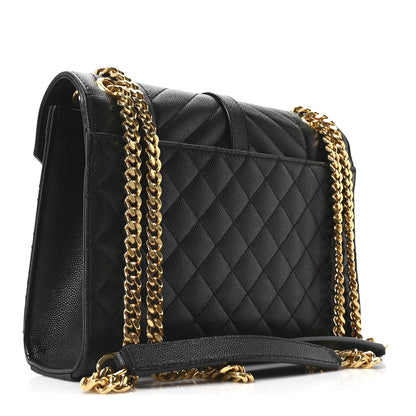 Saint Laurent Grain De Poudre Textured Mixed Matelasse Triquilt Medium Monogram Satchel Black 3 of 10