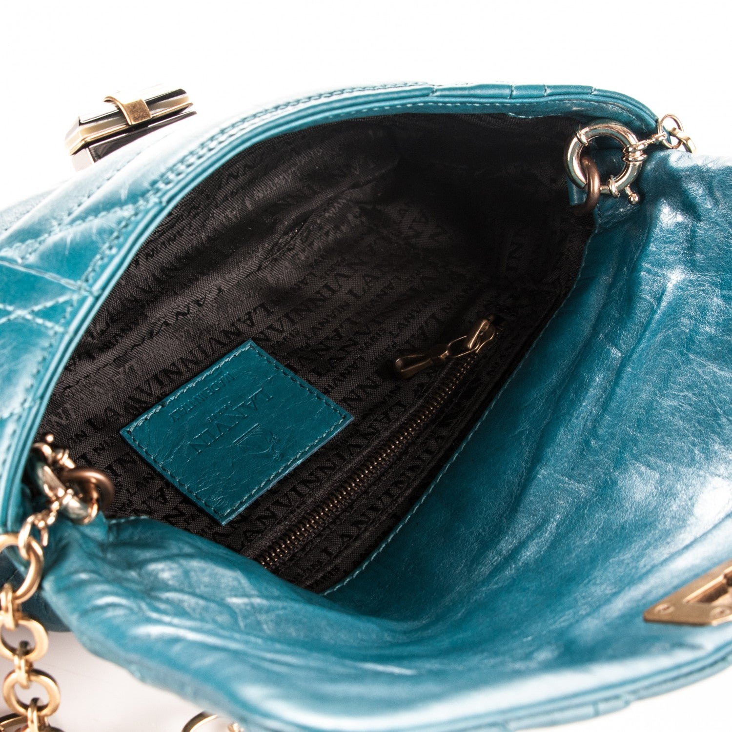 Lanvin Lambskin Quilted Happy Long Crossbody Blue 5 of 7