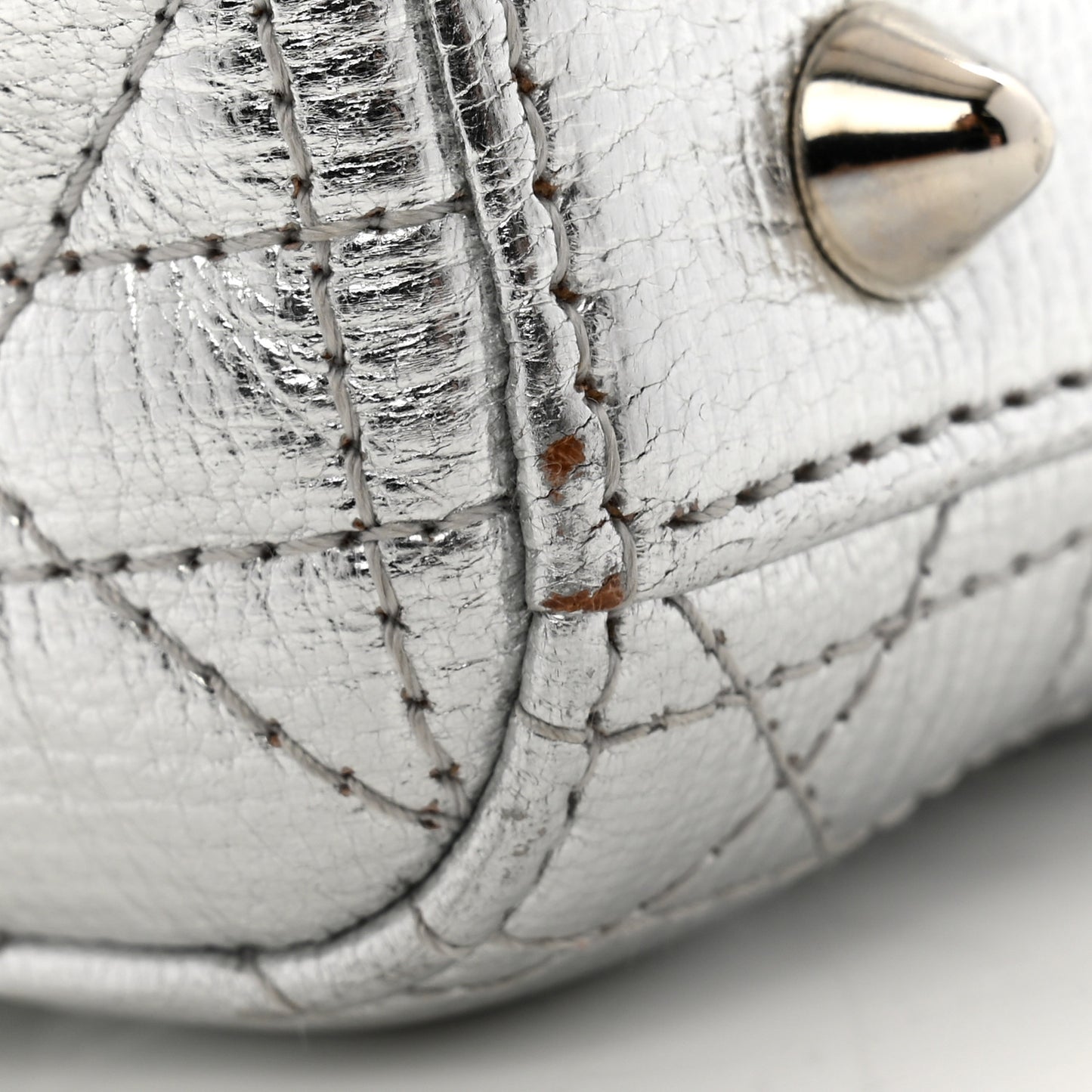 Metallic Grained Calfskin Cannage Small Lucky Badges My Lady Dior Silver