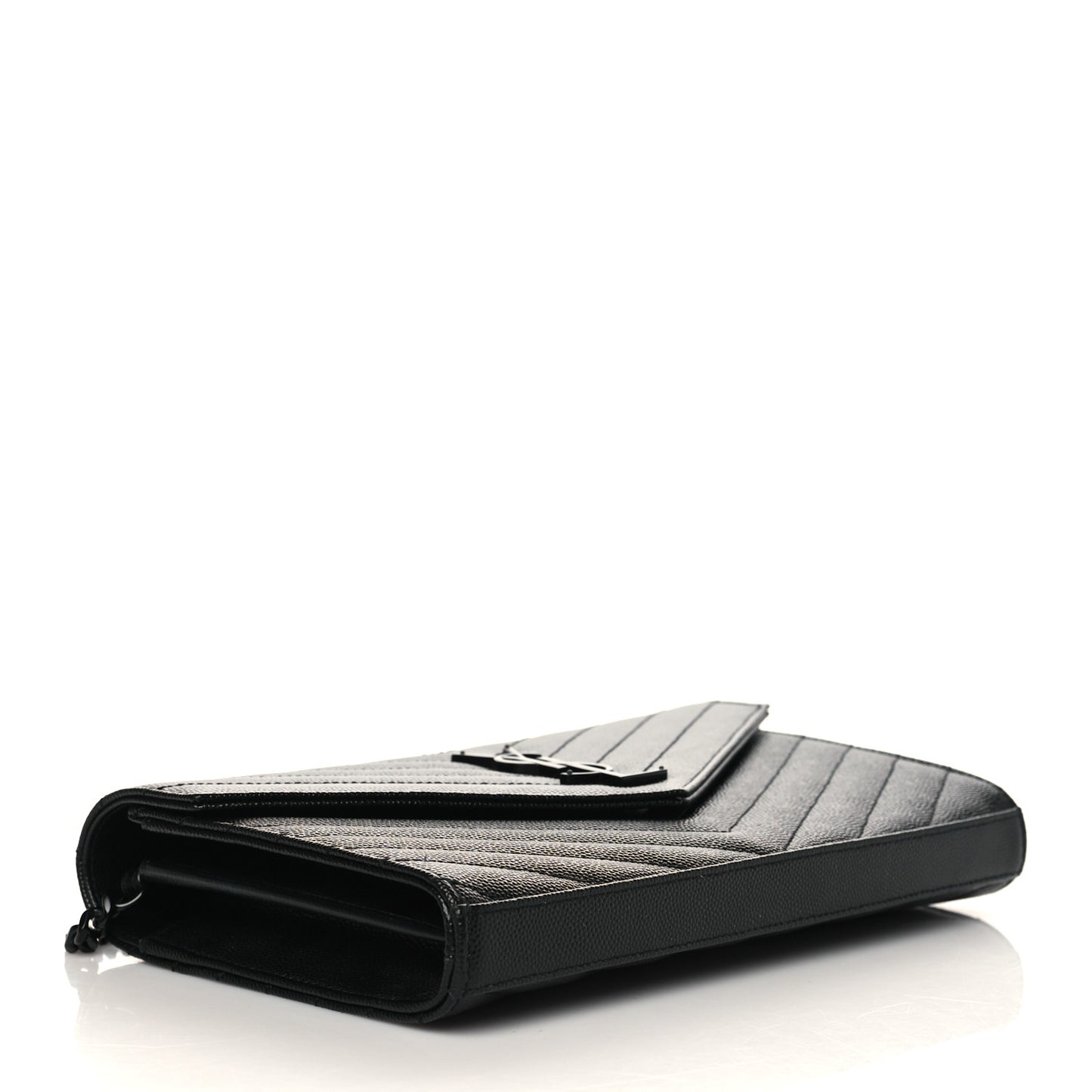 Grain De Poudre Matelasse Chevron Monogram Monochrome Chain Wallet Black