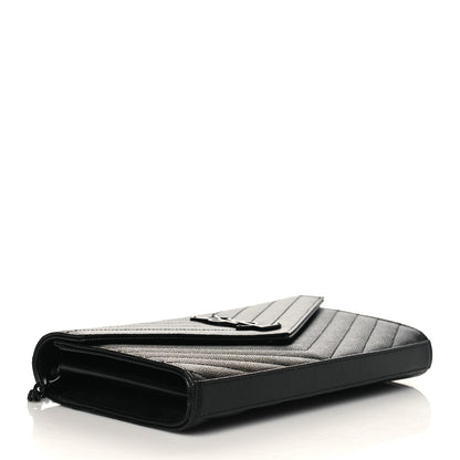 Saint Laurent Grain De Poudre Matelasse Chevron Monogram Monochrome Chain Wallet Black 4 of 6