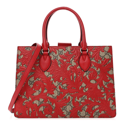 Gucci GG Supreme Monogram Arabesque Small Top Handle Bag Beige Hibiscus Red 1 of 10