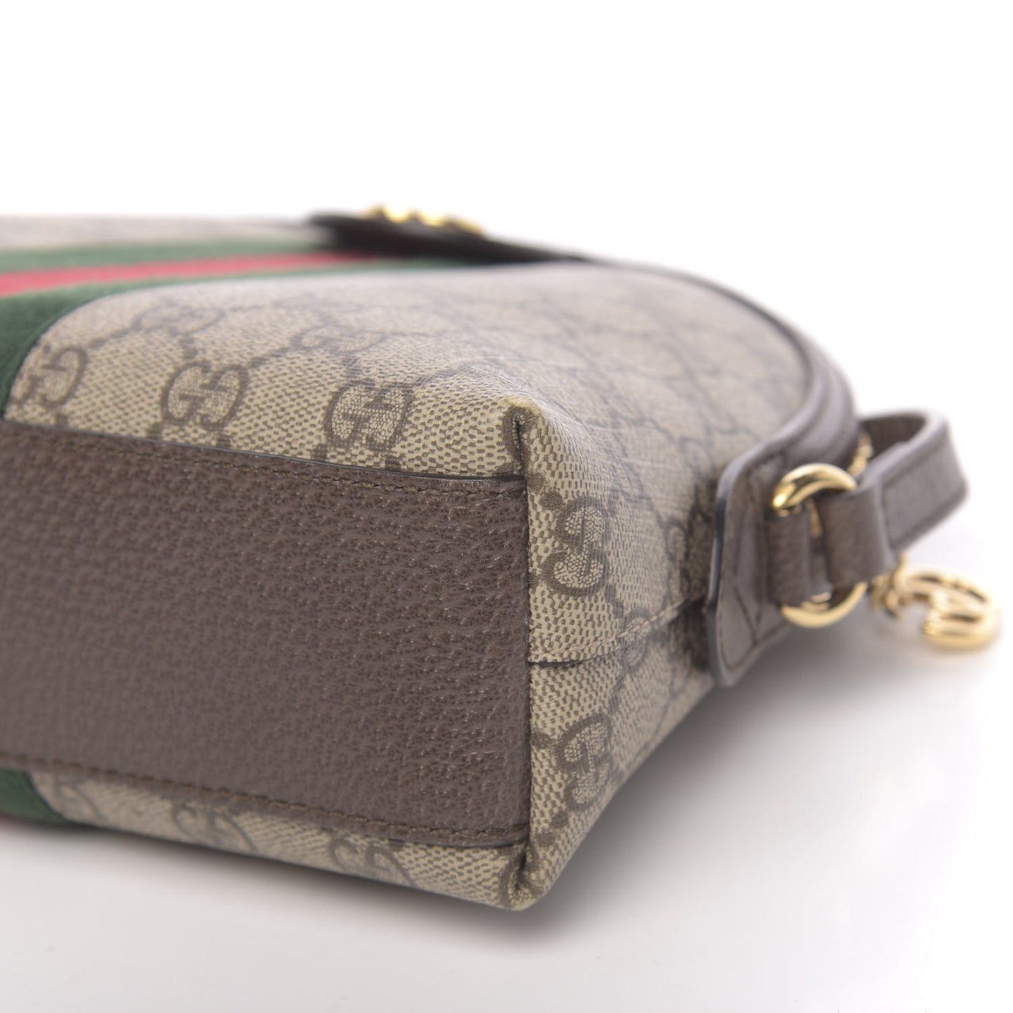 GG Supreme Monogram Textured Dollar Calfskin Web Small Ophidia Dome Shoulder Bag Beige Ebony New Acero