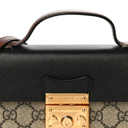 Gucci GG Supreme Monogram Calfskin Mini Padlock Top Handle Shoulder Bag Beige Black Cuir 8 of 11