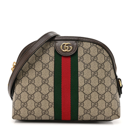 Gucci GG Supreme Monogram Textured Dollar Calfskin Web Small Ophidia Dome Shoulder Bag Beige Ebony New Acero 1 of 10