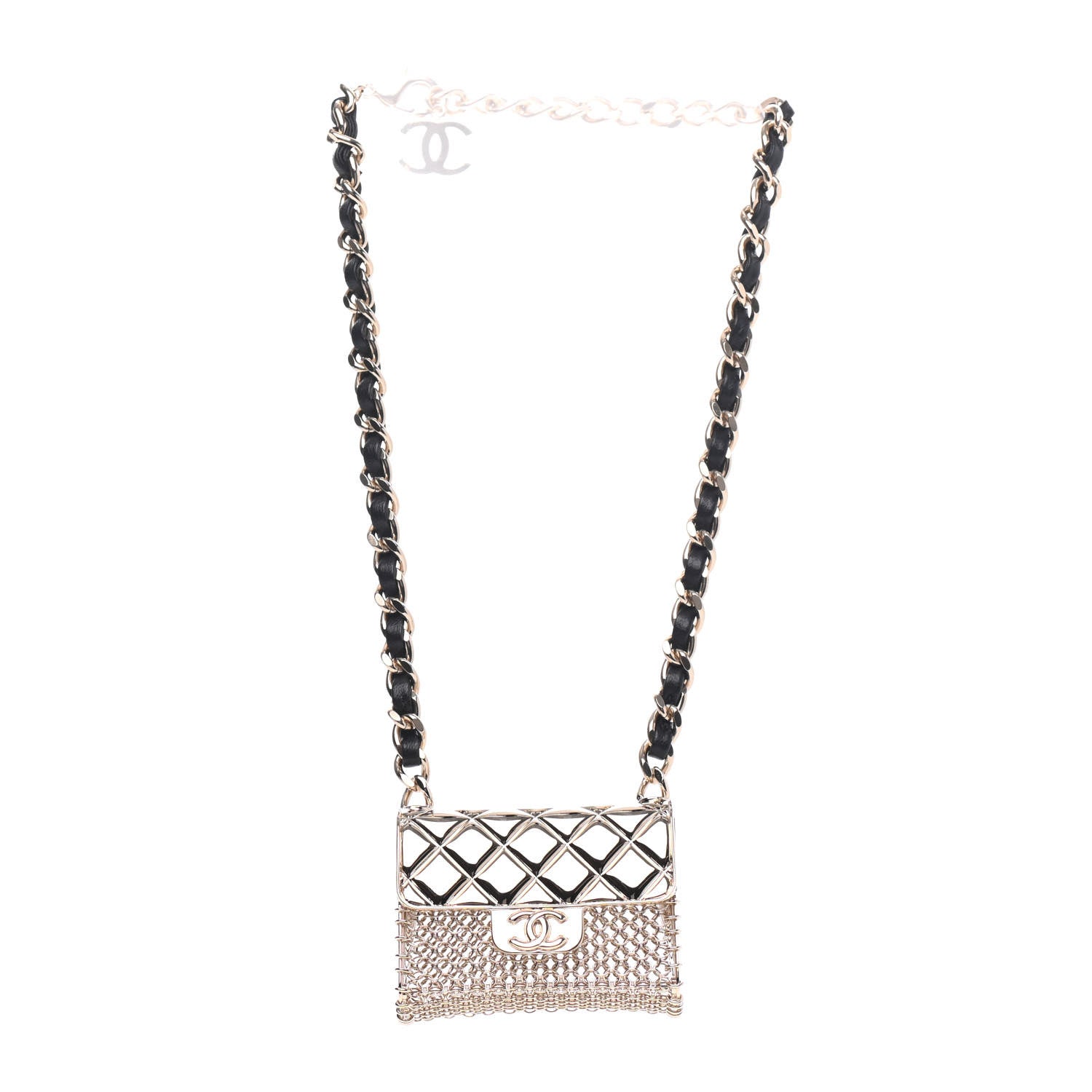 Chanel Metal Lambskin Chain Micro Bag Necklace Gold Black 2 of 4