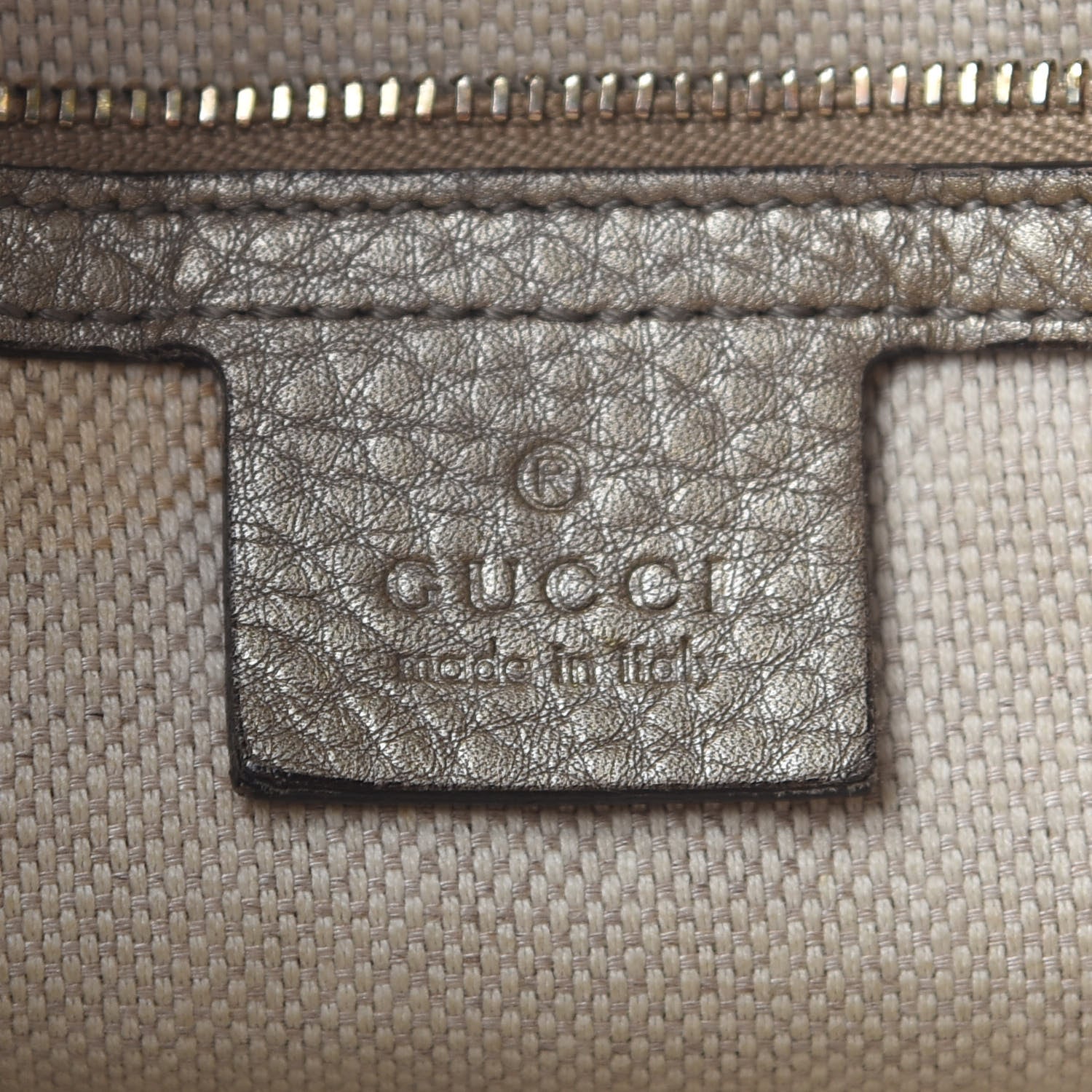 Gucci Metallic Pebbled Calfskin Medium Soho Chain Shoulder Bag Golden Beige 6 of 10