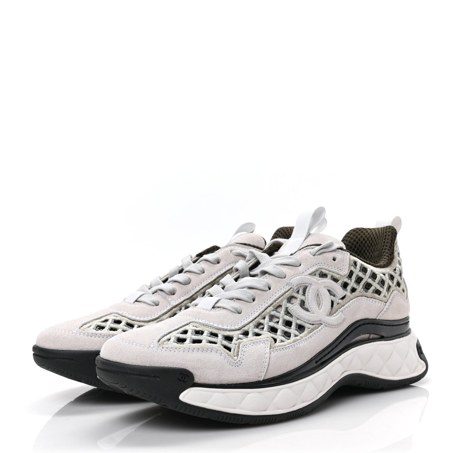 Suede Calfskin Embroidered CC Sneakers 40 Ecru Light Gray