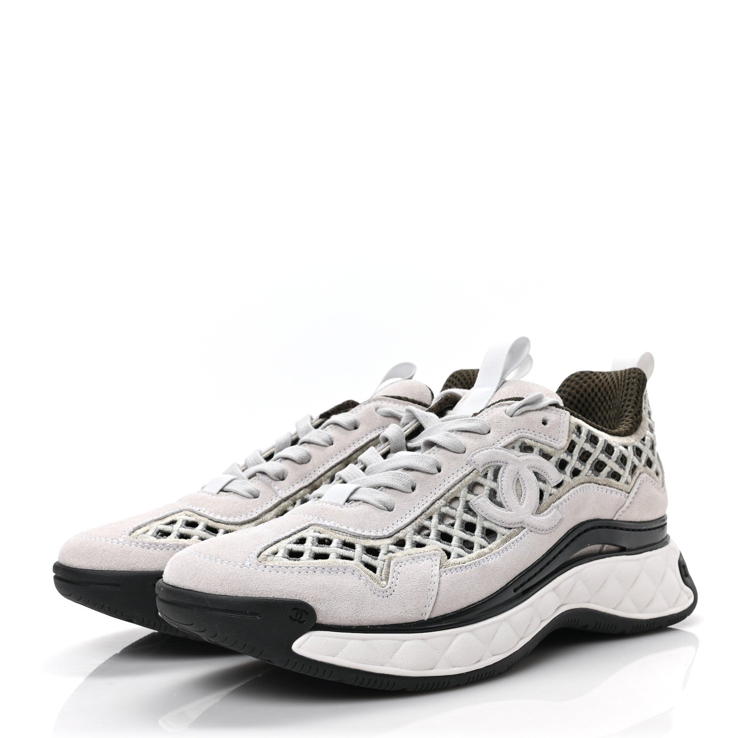 Chanel Suede Calfskin Embroidered CC Sneakers 40 Ecru Light Gray 3 of 8