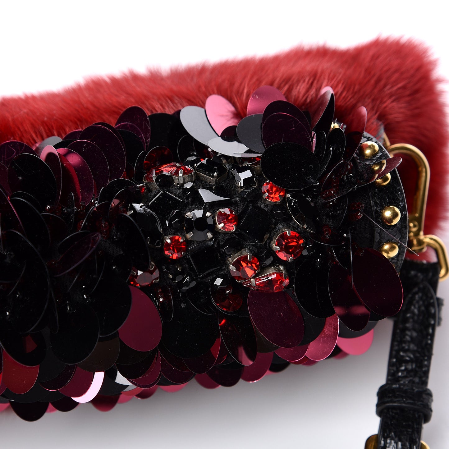 Mink Fur Sequin Evening Clutch Rosso