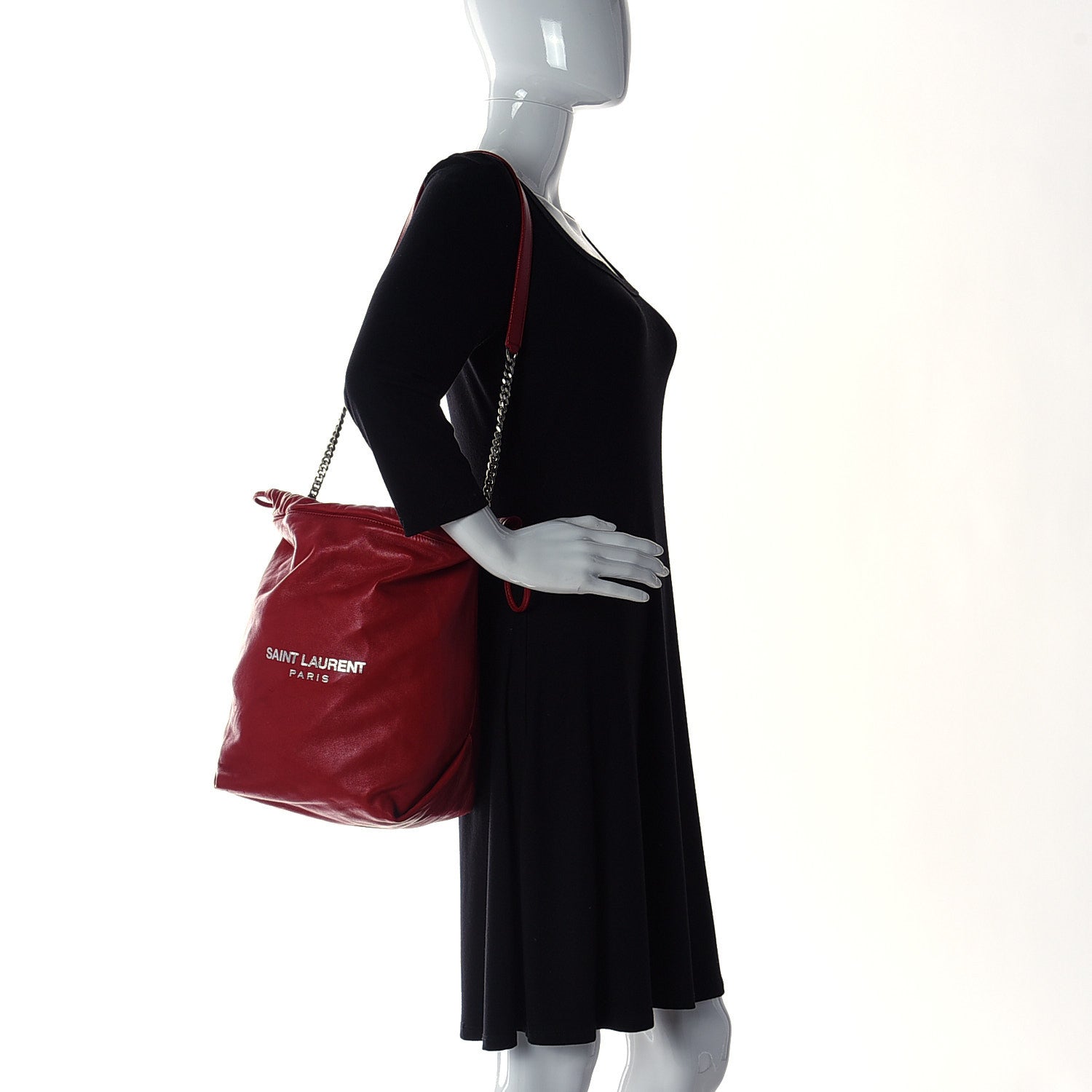 Saint Laurent Lambskin Teddy Drawstring Bag Eros Red 2 of 9