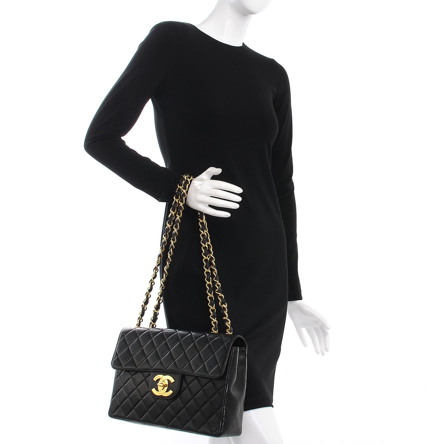 Lambskin Quilted Jumbo Single Flap Black