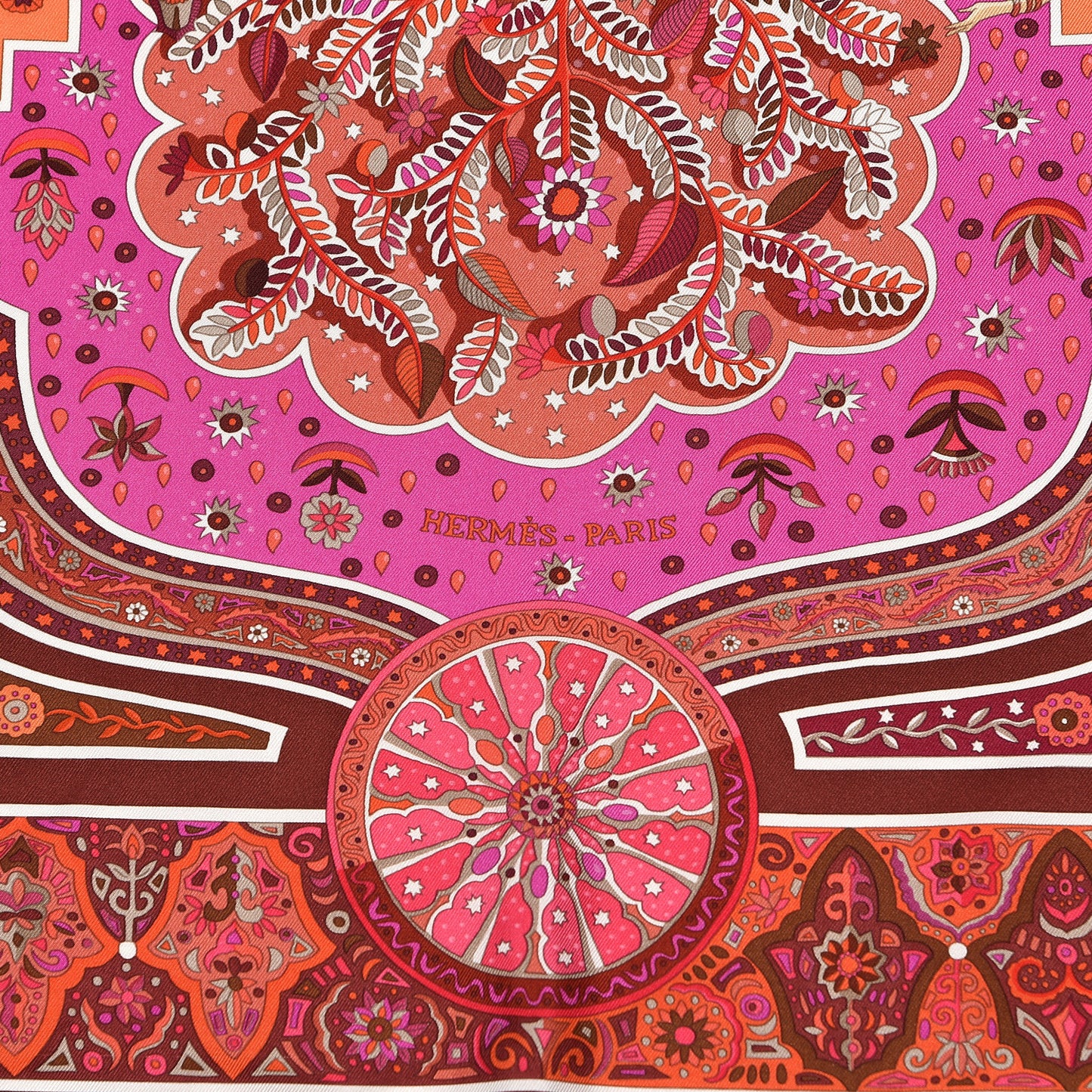 Silk Aux Portes Du Palais Scarf 90 Chaudron Orange Vif Rose