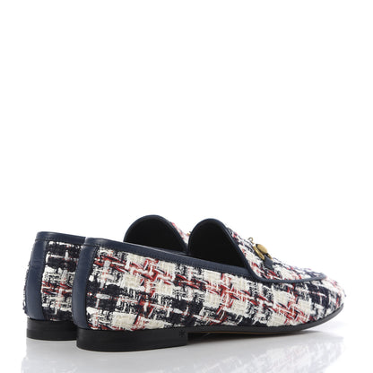 Gucci Tweed Check Horsebit Womens Jordaan Loafers 36.5 Gardenia Ink Blue Agata 4 of 10