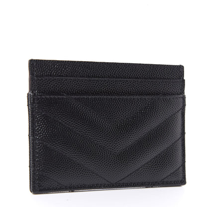 Saint Laurent Grain De Poudre Matelasse Chevron Monogram Credit Card Case Black 3 of 7
