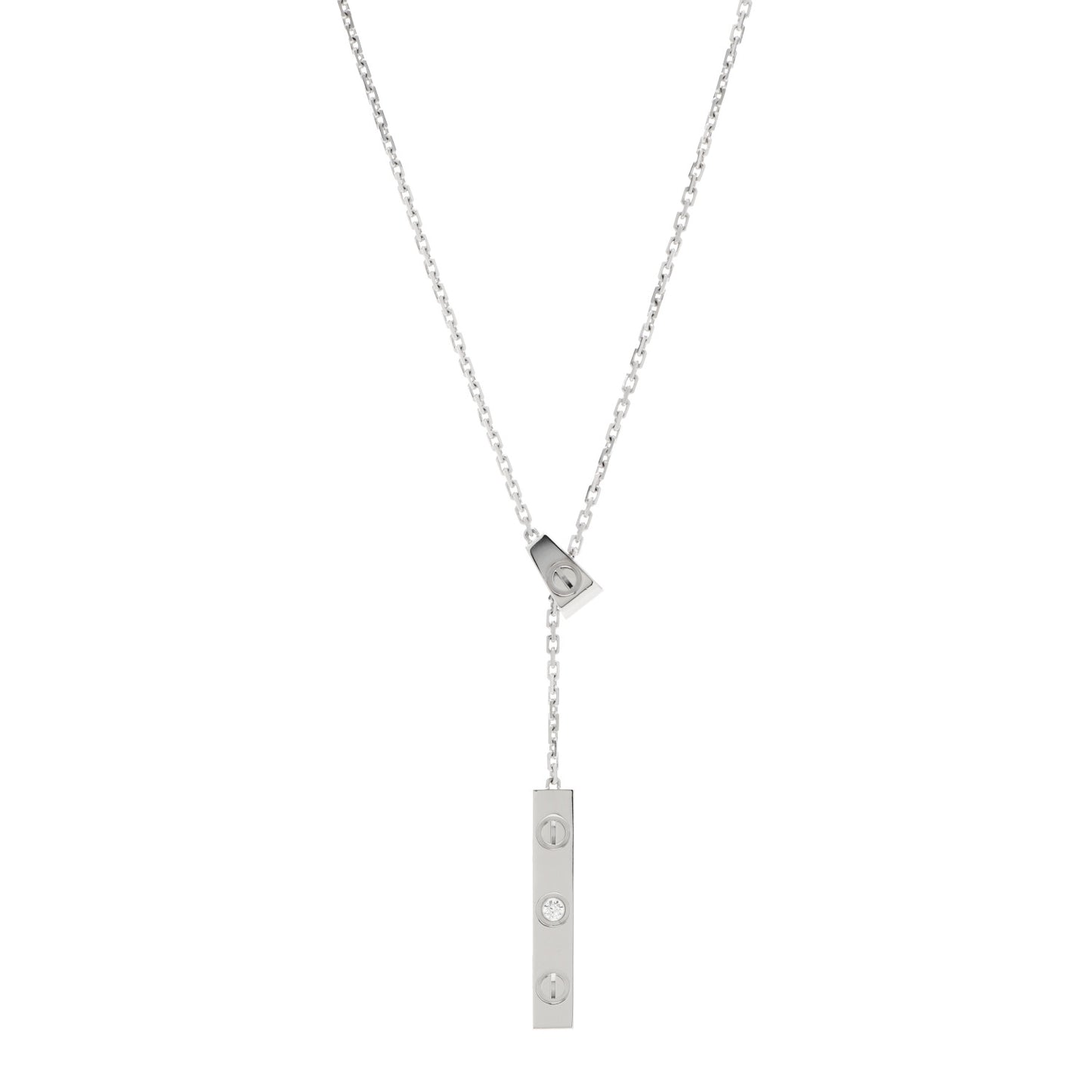 18K White Gold Diamond LOVE Lariat Necklace