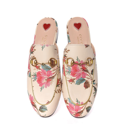 Gucci Calfskin Stamp Allover Rose Princetown Slippers 37 Ivory Multicolor 5 of 9