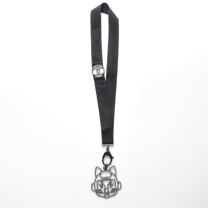 Chanel Crystal CC Emoji Robot Cat Lanyard Necklace Black Silver 6 of 7