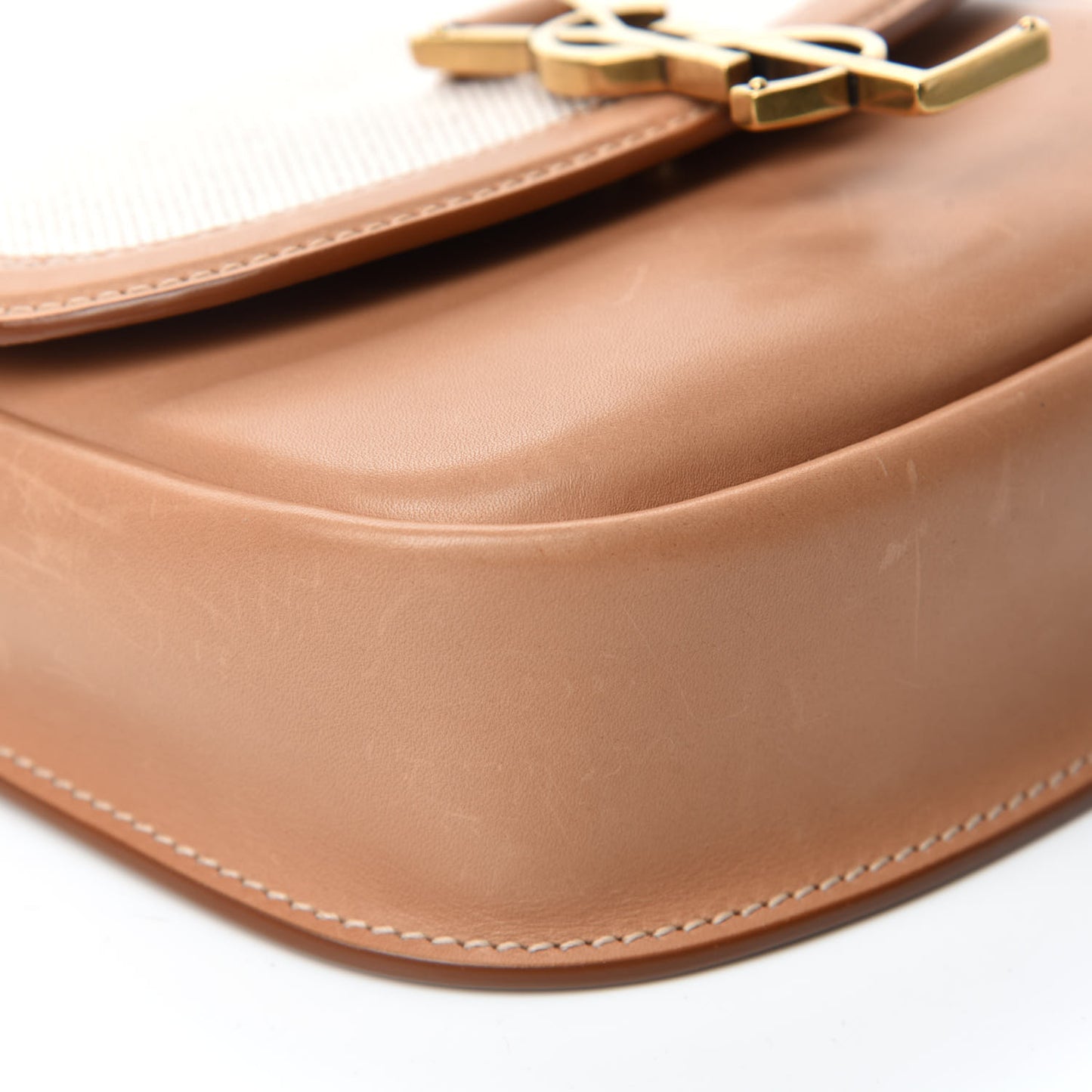Smooth Calfskin Cotton Canvas Small Kaia Satchel Natural Beige