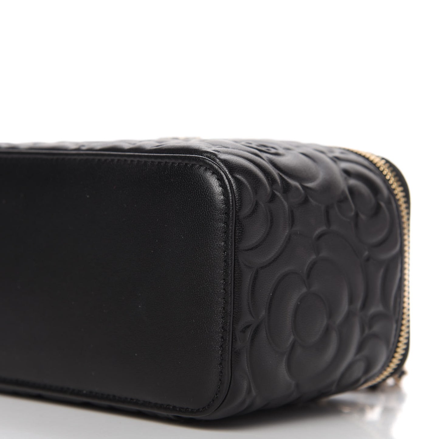 Lambskin Camellia Embossed Small Vanity Case With Chain Black