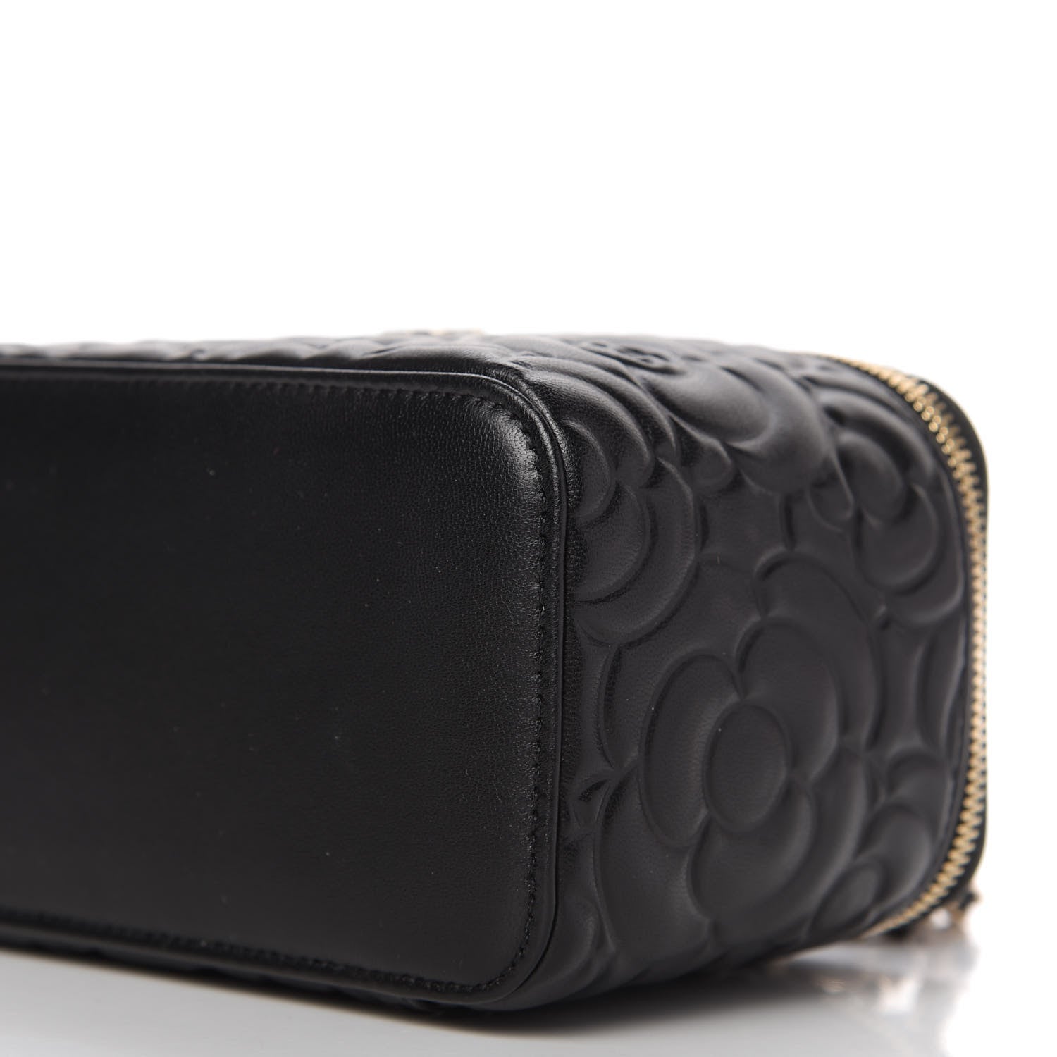 Chanel Lambskin Camellia Embossed Small Vanity Case With Chain Black 7 of 11