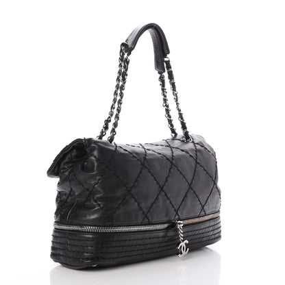 Chanel Calfskin Stitched Large Expandable Flap Bag Black 5 of 9