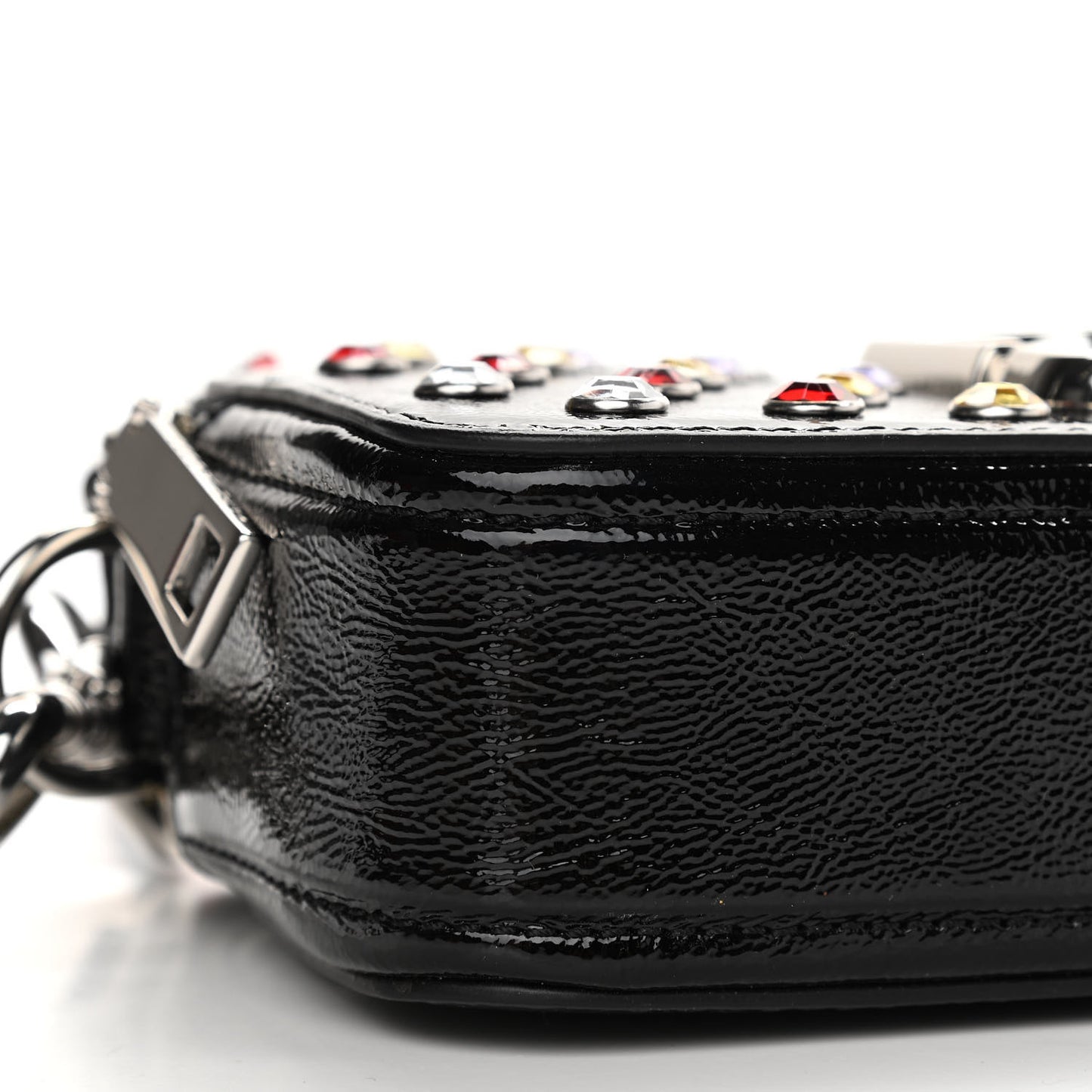 Patent Crystal Embellished Snapshot Camera Bag Black