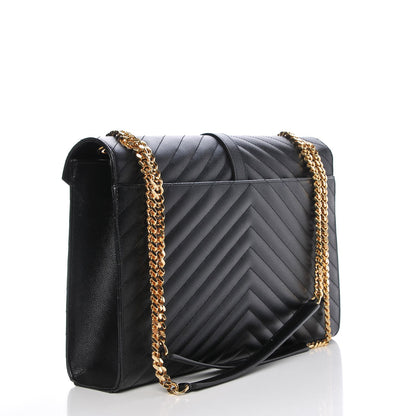 Saint Laurent Smooth Calfskin Matelasse Chevron Large Monogram Satchel Black 4 of 12