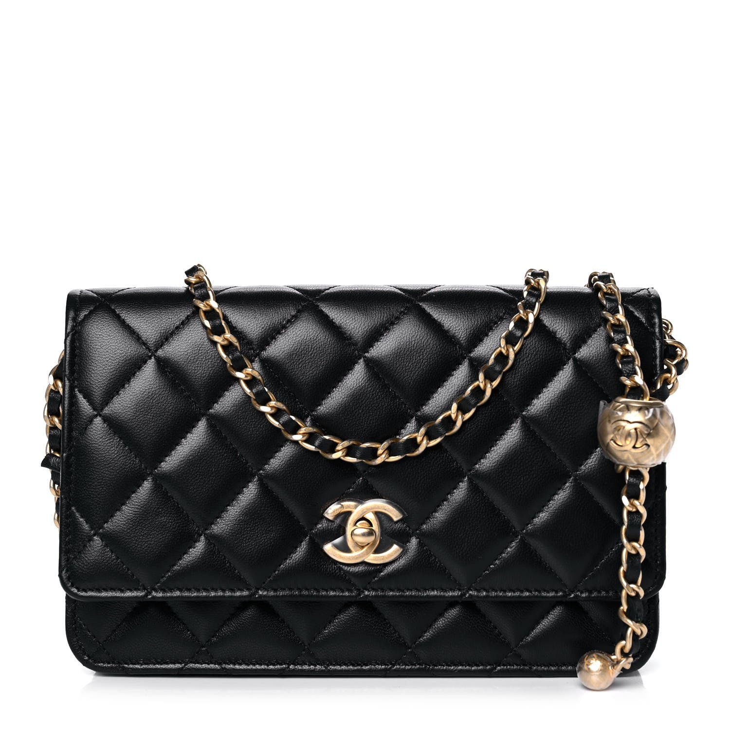 Chanel Lambskin Quilted CC Pearl Crush Wallet on Chain WOC Black 1 of 14