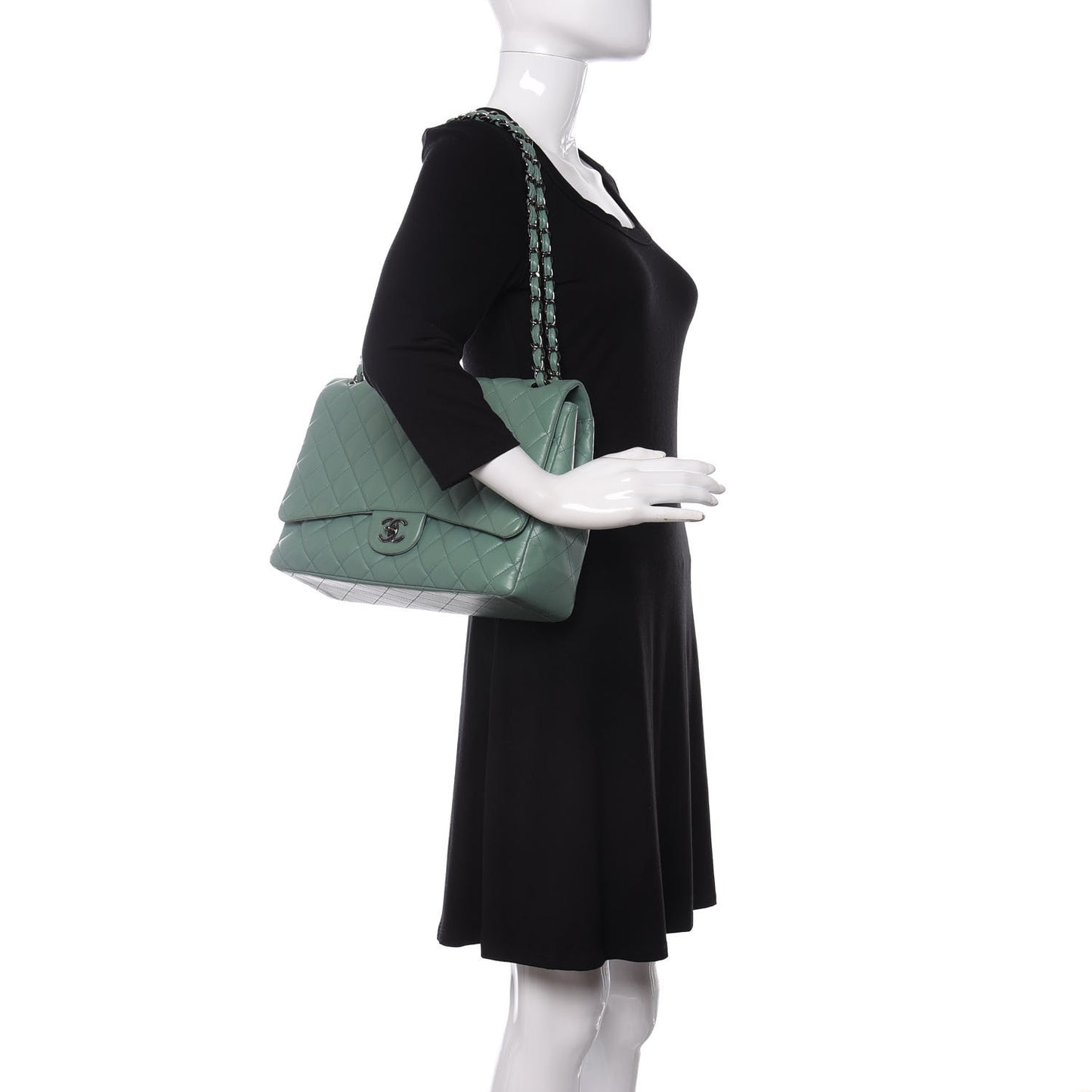 Lambskin Quilted Maxi Single Flap Green