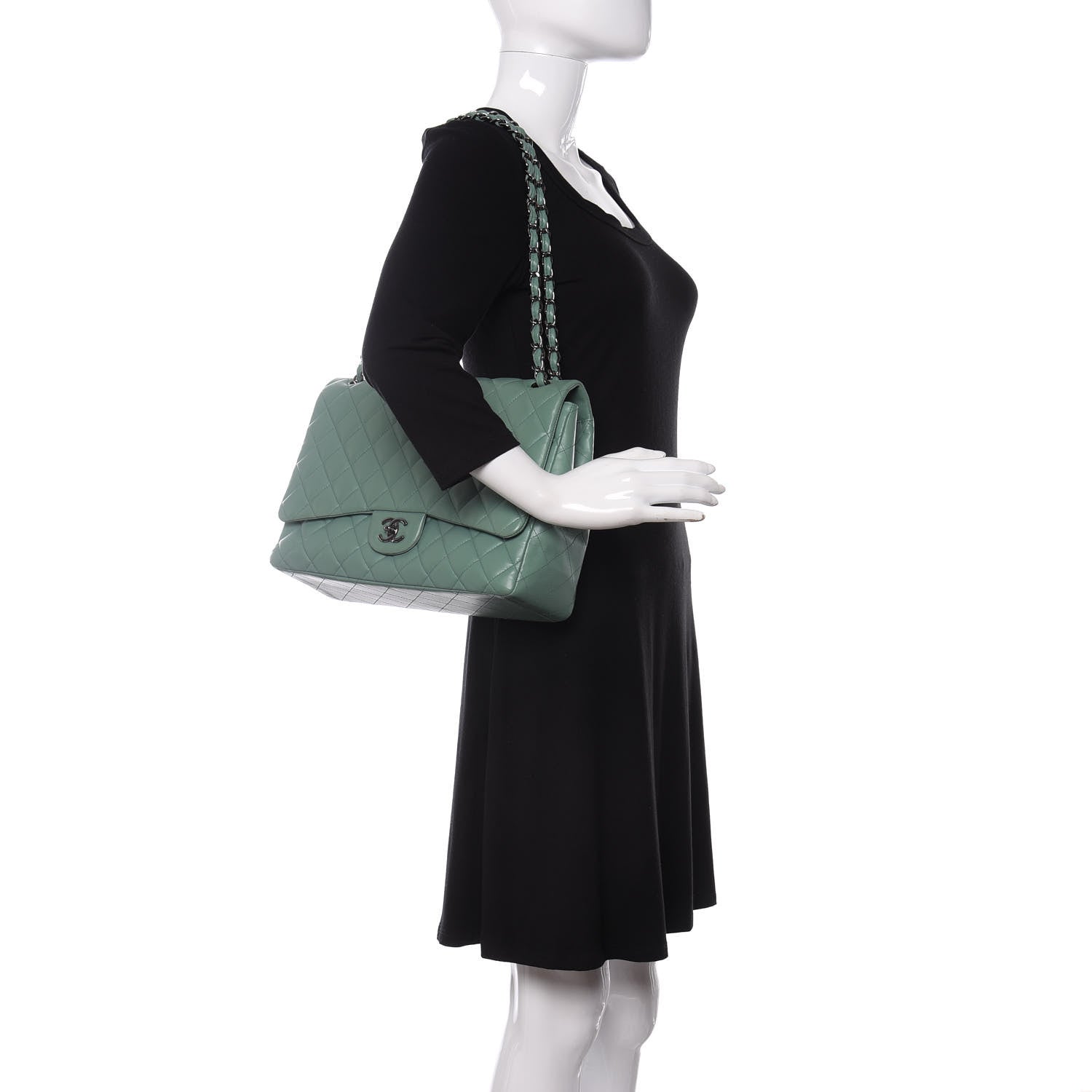 Chanel Lambskin Quilted Maxi Single Flap Green 2 of 11