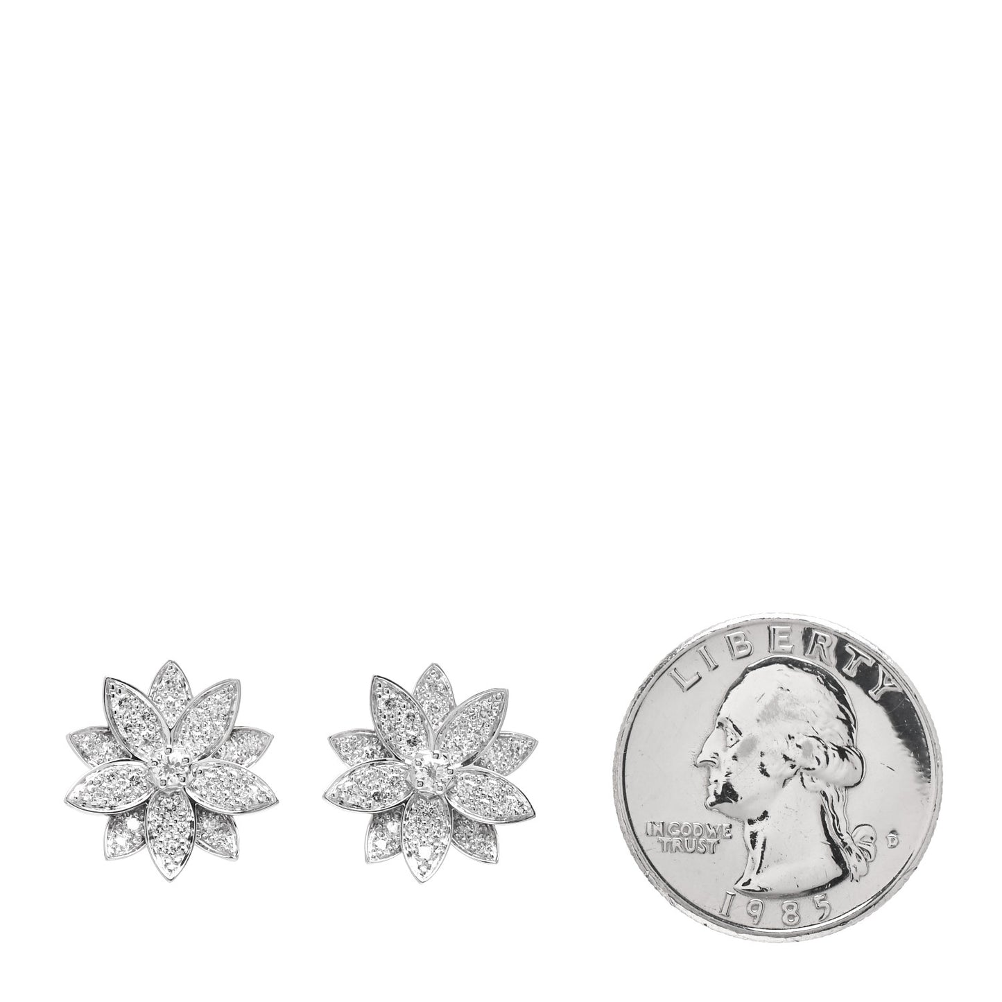 18K White Gold Diamond Small Lotus Earrings