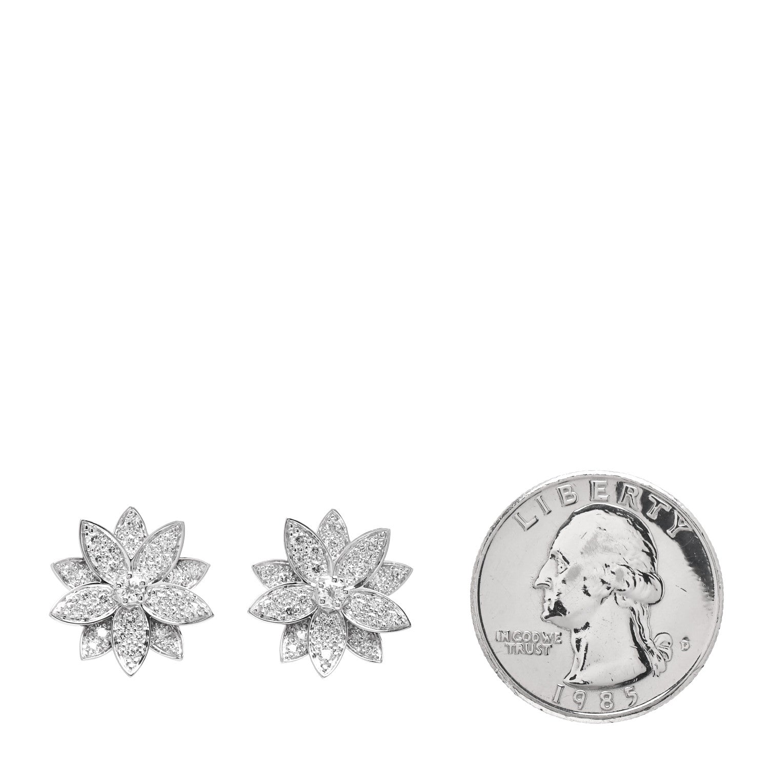 Van Cleef & Arpels 18K White Gold Diamond Small Lotus Earrings 2 of 5
