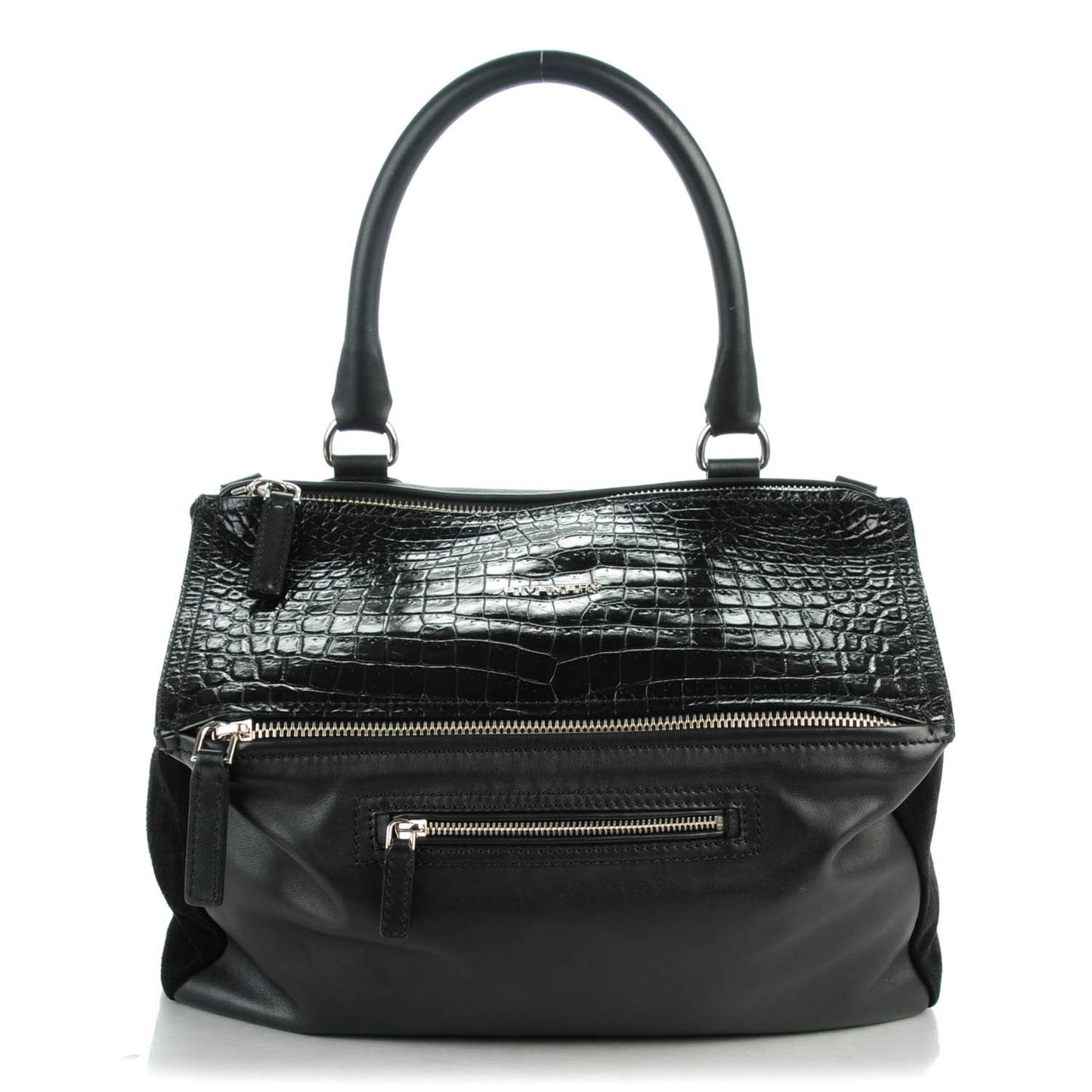 Smooth Calfskin Crocodile Embossed Medium Pandora Black