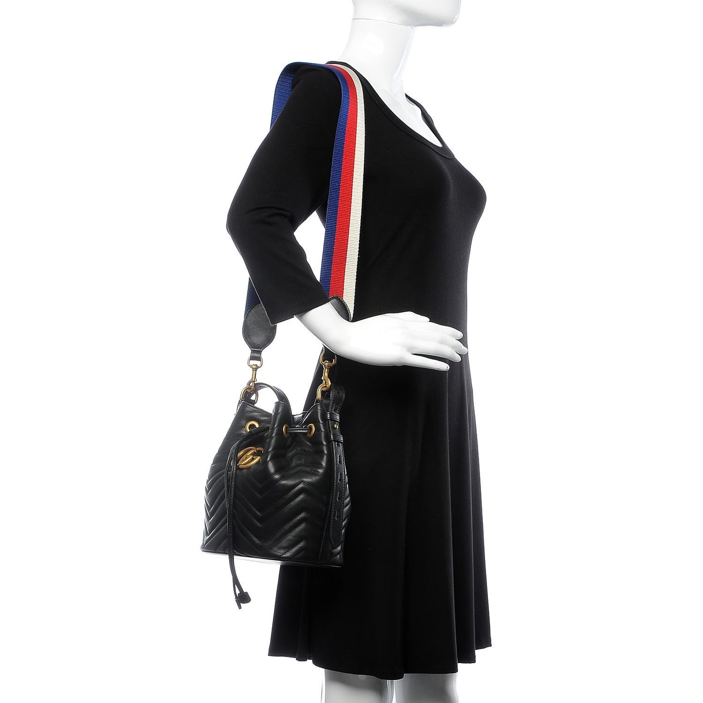 Calfskin Matelasse Sylvie Web GG Marmont Bucket Bag Black