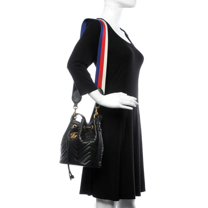 Gucci Calfskin Matelasse Sylvie Web GG Marmont Bucket Bag Black 3 of 17